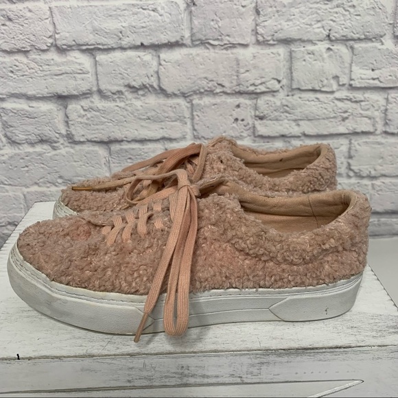 Zara Pink Faux Sherpa Lace Up Platform Fashion Sneakers - Picture 5 of 16